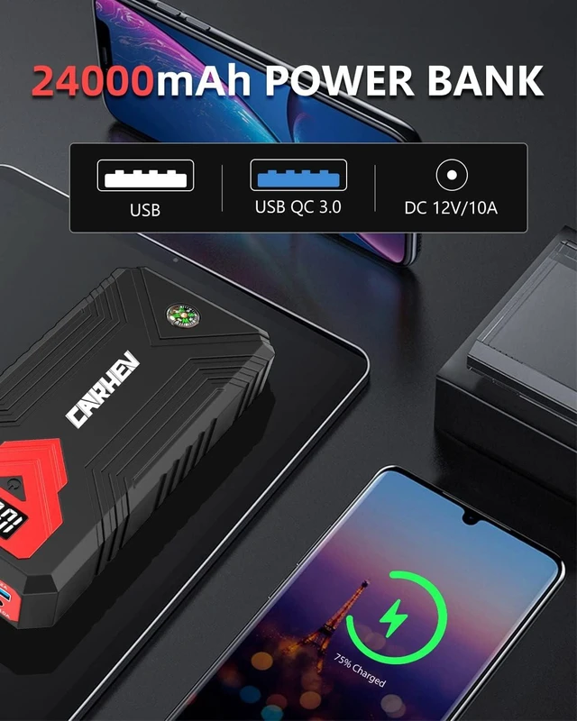Alt view image 12 of 14 - 3000A Jump Starter, 24000mAh Car Battery Jump Starter (up to 8.0L Gas and 8.0L Diesel Engine) Battery Jumper Starter Portable, 12V Car Jumper Starter Portable with LED Light and USB QC 3.0
