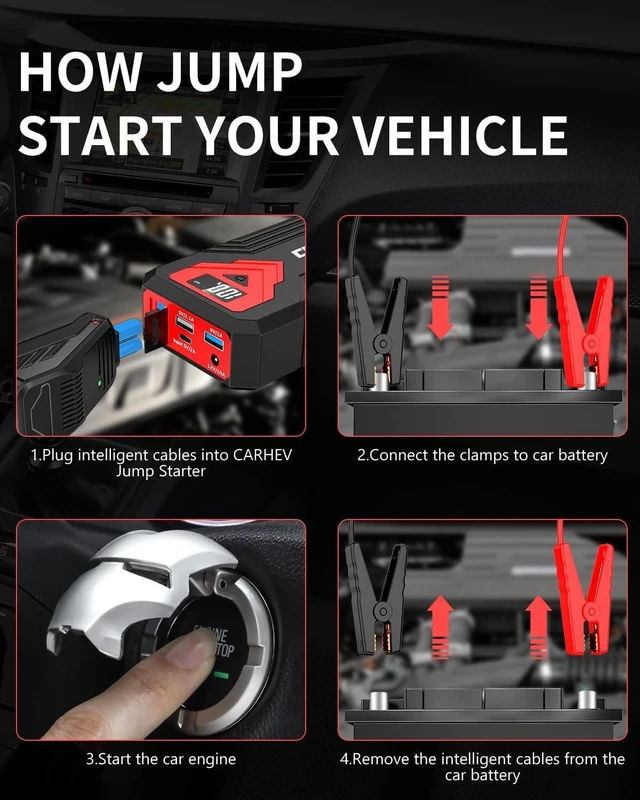 Alt view image 13 of 14 - 3000A Jump Starter, 24000mAh Car Battery Jump Starter (up to 8.0L Gas and 8.0L Diesel Engine) Battery Jumper Starter Portable, 12V Car Jumper Starter Portable with LED Light and USB QC 3.0