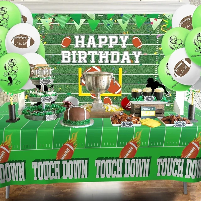 Alt view image 10 of 14 - Football Tablecloth, 8 Pack Take Cover, 54"x108" Disposable Plastic Touchdown Take Cloth for Tailgate Birthday Party Supplies Superbowl Decorations