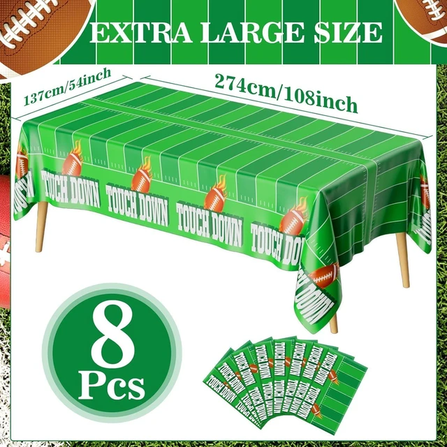 Alt view image 9 of 14 - Football Tablecloth, 8 Pack Take Cover, 54"x108" Disposable Plastic Touchdown Take Cloth for Tailgate Birthday Party Supplies Superbowl Decorations
