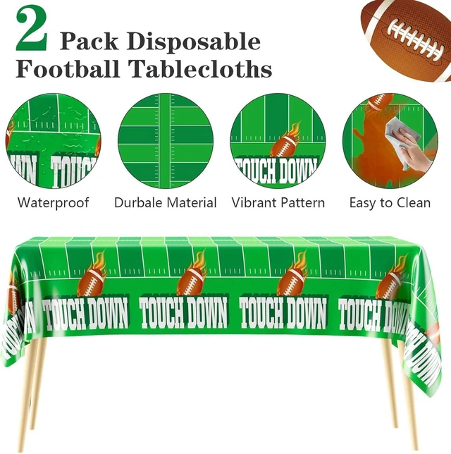 Alt view image 11 of 14 - Football Tablecloth, 8 Pack Take Cover, 54"x108" Disposable Plastic Touchdown Take Cloth for Tailgate Birthday Party Supplies Superbowl Decorations