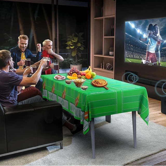 Alt view image 12 of 14 - Football Tablecloth, 8 Pack Take Cover, 54"x108" Disposable Plastic Touchdown Take Cloth for Tailgate Birthday Party Supplies Superbowl Decorations