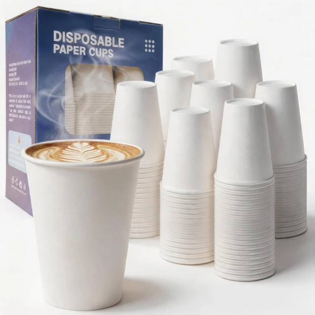 Alt view image 9 of 14 - MOUMOULIFE Disposable Paper Coffee Cups 12 oz 300 Count Bulk, Leak-Proof White Coffee Cups for Hot & Cold Beverages, Party Supplies, Recyclable Paper Cups