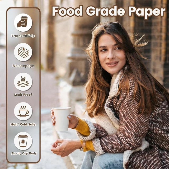 Alt view image 14 of 14 - MOUMOULIFE Disposable Paper Coffee Cups 12 oz 300 Count Bulk, Leak-Proof White Coffee Cups for Hot & Cold Beverages, Party Supplies, Recyclable Paper Cups