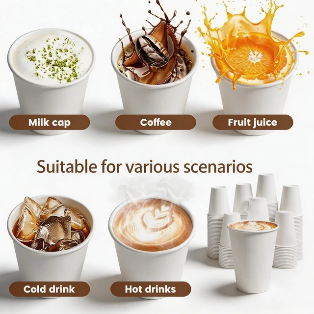 Alt view image 13 of 14 - MOUMOULIFE Disposable Paper Coffee Cups 12 oz 300 Count Bulk, Leak-Proof White Coffee Cups for Hot & Cold Beverages, Party Supplies, Recyclable Paper Cups