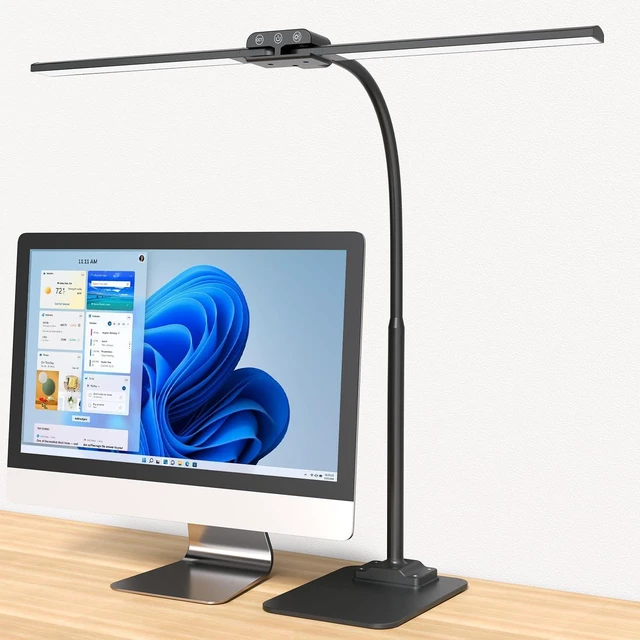 Alt view image 8 of 14 - KableRika Desk Lamp Double Light: Bright Led Desk Lights for Home Office - Eye Care Reading Table Lamps with Base - Dimmable Desktop Lighting for Computer Monitor Study Drafting