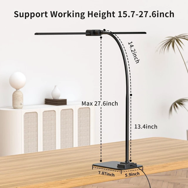 Alt view image 13 of 14 - KableRika Desk Lamp Double Light: Bright Led Desk Lights for Home Office - Eye Care Reading Table Lamps with Base - Dimmable Desktop Lighting for Computer Monitor Study Drafting