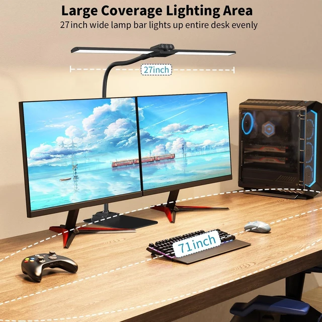 Alt view image 11 of 14 - KableRika Desk Lamp Double Light: Bright Led Desk Lights for Home Office - Eye Care Reading Table Lamps with Base - Dimmable Desktop Lighting for Computer Monitor Study Drafting