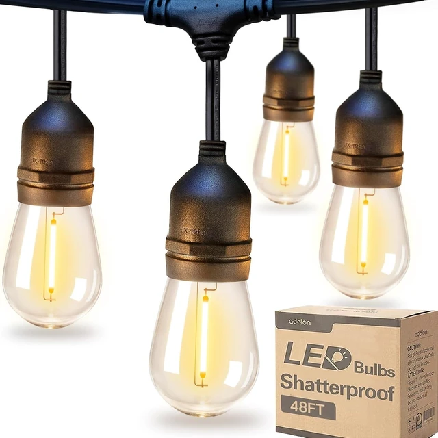 Alt view image 8 of 14 - addlon LED Outdoor String Lights 48FT with Edison Vintage Shatterproof Bulbs and Commercial Grade Weatherproof Strand - ETL Listed Decorative Lights for Patio Garden