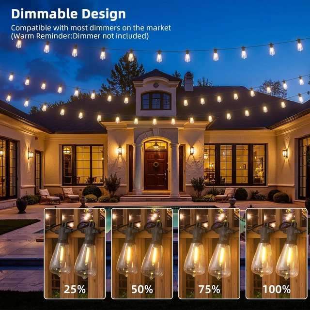 Alt view image 14 of 14 - FOOMAN LED Outdoor String Lights, 150FT Outside Waterproof Patio Lights with 72+3 Shatterproof ST38 Edison Bulbs, 2700K Warm White Hanging Light, Dimmable Light for Back Yard Porch Party Gezebo