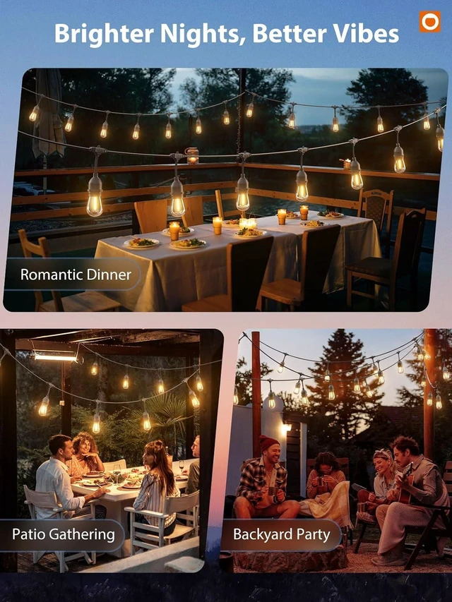Alt view image 14 of 14 - addlon LED Outdoor String Lights 48FT with Edison Vintage Shatterproof Bulbs and Commercial Grade Weatherproof Strand - ETL Listed Decorative Lights for Patio Garden