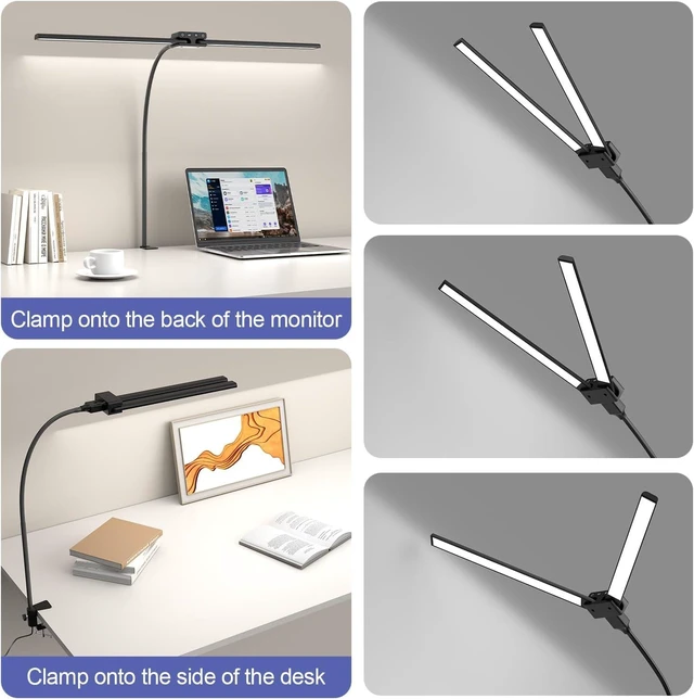Alt view image 9 of 14 - EppieBasic Desk Lamp,24W Led Desk Lamps with Clamp,Double Head Desk Light for Home Office, Architect Desktop Lamp Eye Care Workbench Office Table Light for Monitor Studio Reading