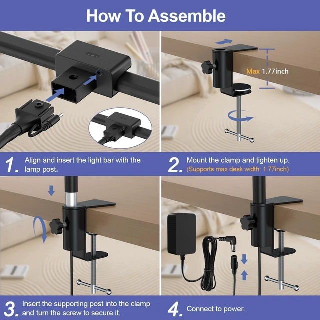Alt view image 14 of 14 - EppieBasic Desk Lamp,24W Led Desk Lamps with Clamp,Double Head Desk Light for Home Office, Architect Desktop Lamp Eye Care Workbench Office Table Light for Monitor Studio Reading