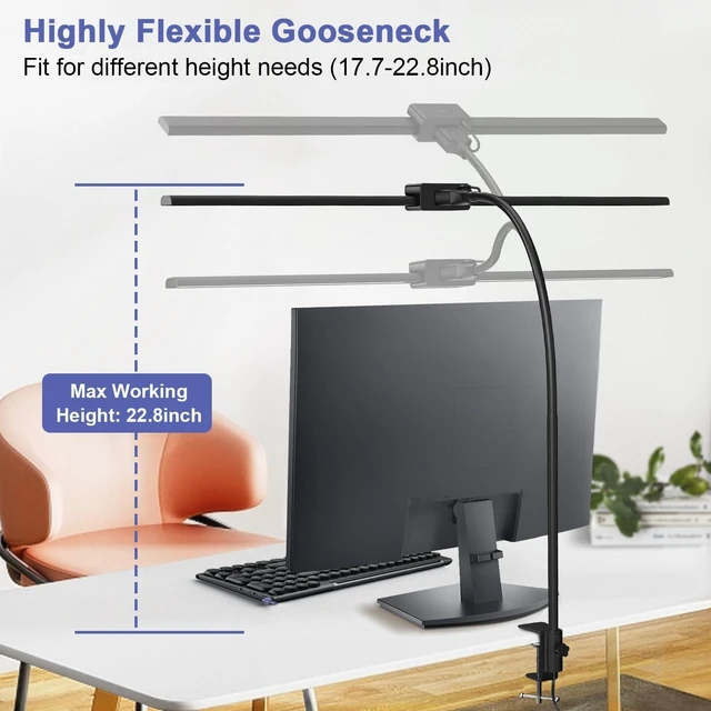 Alt view image 13 of 14 - EppieBasic Desk Lamp,24W Led Desk Lamps with Clamp,Double Head Desk Light for Home Office, Architect Desktop Lamp Eye Care Workbench Office Table Light for Monitor Studio Reading