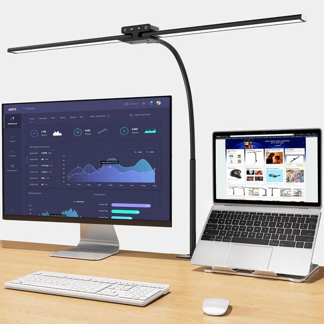 Alt view image 8 of 14 - EppieBasic Desk Lamp,24W Led Desk Lamps with Clamp,Double Head Desk Light for Home Office, Architect Desktop Lamp Eye Care Workbench Office Table Light for Monitor Studio Reading