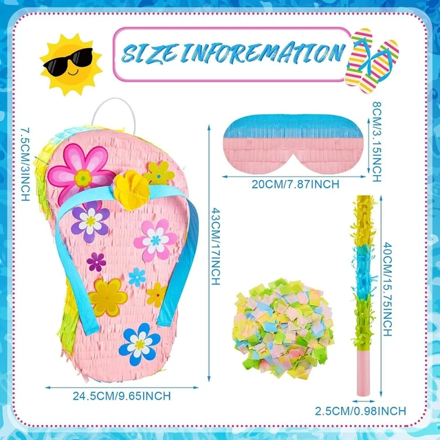 Alt view image 8 of 12 - Sotiff 17" Flip Flop Piñata Summer Luau Piñata for Summer Pool Birthday Party Baby Shower Decorations Party Supplies with Stick Eye Mask Confetti