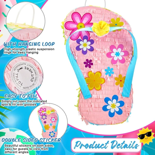Alt view image 10 of 12 - Sotiff 17" Flip Flop Piñata Summer Luau Piñata for Summer Pool Birthday Party Baby Shower Decorations Party Supplies with Stick Eye Mask Confetti