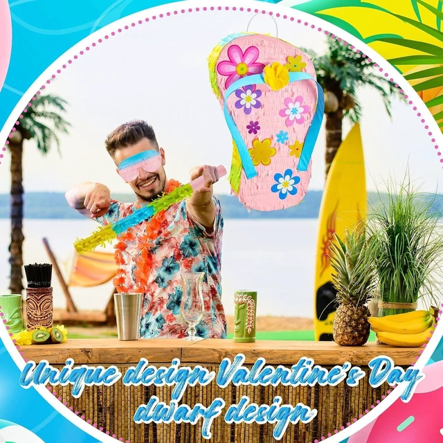Alt view image 12 of 12 - Sotiff 17" Flip Flop Piñata Summer Luau Piñata for Summer Pool Birthday Party Baby Shower Decorations Party Supplies with Stick Eye Mask Confetti