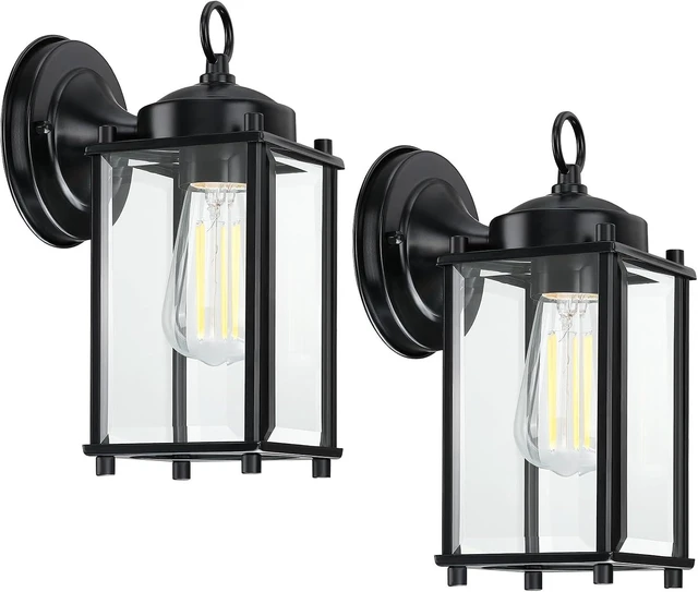 Alt view image 7 of 12 - Outdoor Wall Light, Exterior Lighting Fixture Wall Lantern, Black Porch Light Fixture with Clear Beveled Glass, Outdoor Wall Sconce Waterproof Anti-Rust E26 Socket for Front Door, 2 Pack