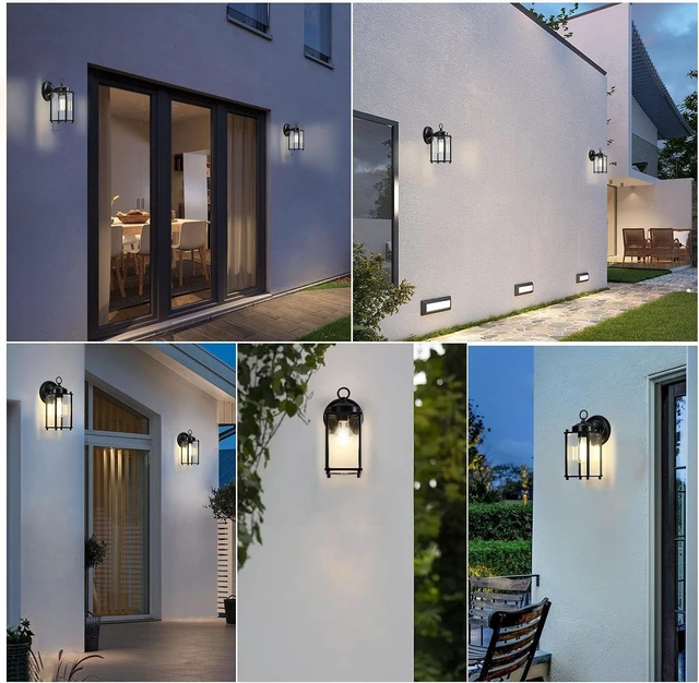Alt view image 8 of 12 - Outdoor Wall Light, Exterior Lighting Fixture Wall Lantern, Black Porch Light Fixture with Clear Beveled Glass, Outdoor Wall Sconce Waterproof Anti-Rust E26 Socket for Front Door, 2 Pack