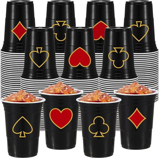 Alt view image 7 of 12 - Ziliny 100 Pack Casino Party Cups 16 oz Poker Theme Disposable Plastic Cups for Hot Cold Drinks Game Themed Birthday Party(Casino)