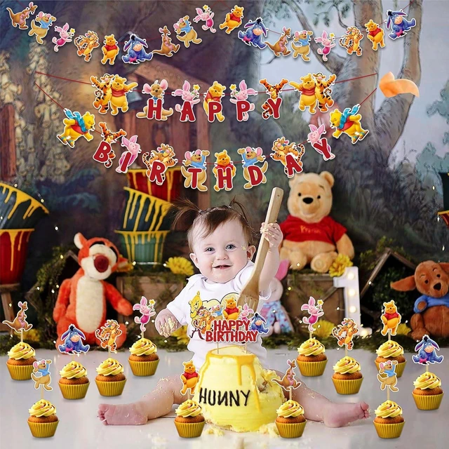 Alt view image 10 of 14 - Winie The Pooh Theme Birthday Party Supplies, Cartoon Bear Party Decoration Set, Cute Themed Celebration Decor Kit for Birthday, Table Setup, Backdrop, Home Event Decoration Supplies