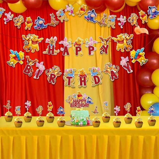 Alt view image 11 of 14 - Winie The Pooh Theme Birthday Party Supplies, Cartoon Bear Party Decoration Set, Cute Themed Celebration Decor Kit for Birthday, Table Setup, Backdrop, Home Event Decoration Supplies