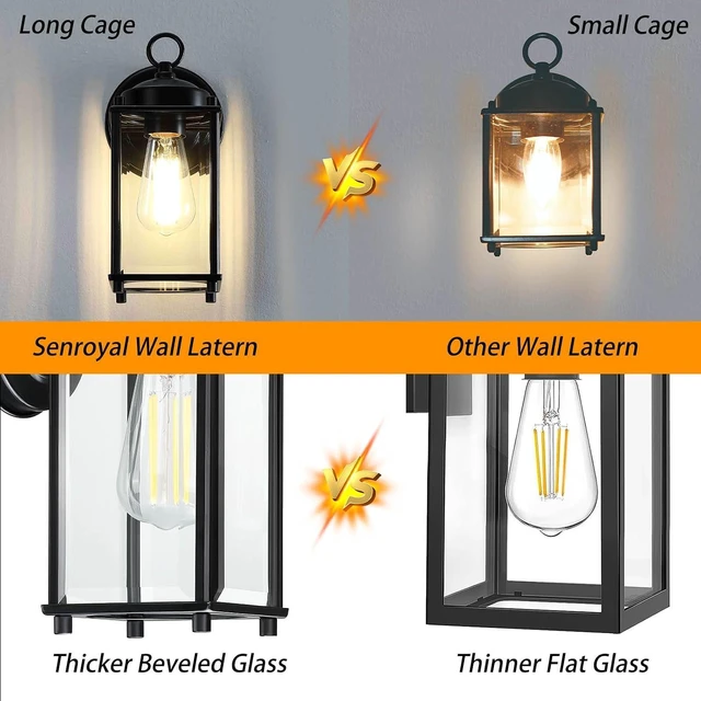Alt view image 12 of 12 - Outdoor Wall Light, Exterior Lighting Fixture Wall Lantern, Black Porch Light Fixture with Clear Beveled Glass, Outdoor Wall Sconce Waterproof Anti-Rust E26 Socket for Front Door, 2 Pack