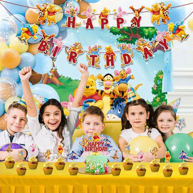 Alt view image 12 of 14 - Winie The Pooh Theme Birthday Party Supplies, Cartoon Bear Party Decoration Set, Cute Themed Celebration Decor Kit for Birthday, Table Setup, Backdrop, Home Event Decoration Supplies