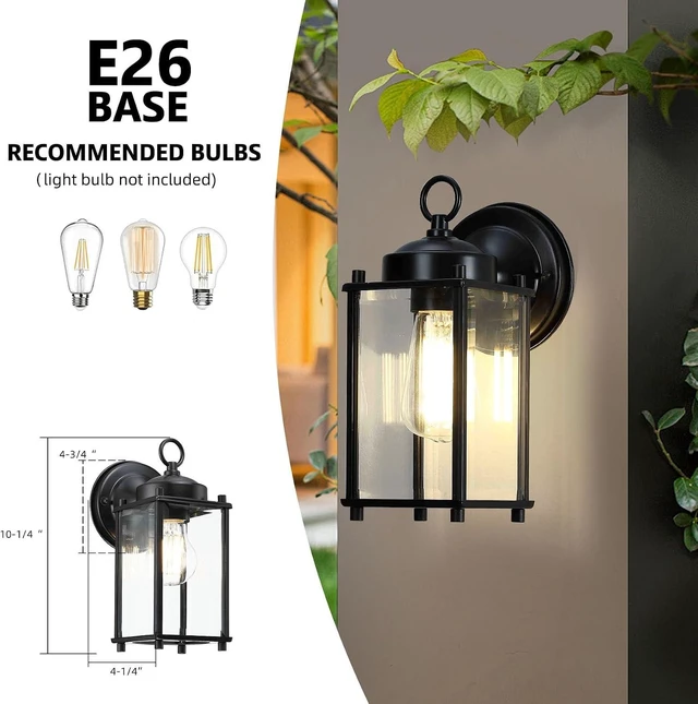 Alt view image 9 of 12 - Outdoor Wall Light, Exterior Lighting Fixture Wall Lantern, Black Porch Light Fixture with Clear Beveled Glass, Outdoor Wall Sconce Waterproof Anti-Rust E26 Socket for Front Door, 2 Pack