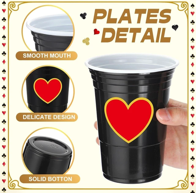 Alt view image 9 of 12 - Ziliny 100 Pack Casino Party Cups 16 oz Poker Theme Disposable Plastic Cups for Hot Cold Drinks Game Themed Birthday Party(Casino)
