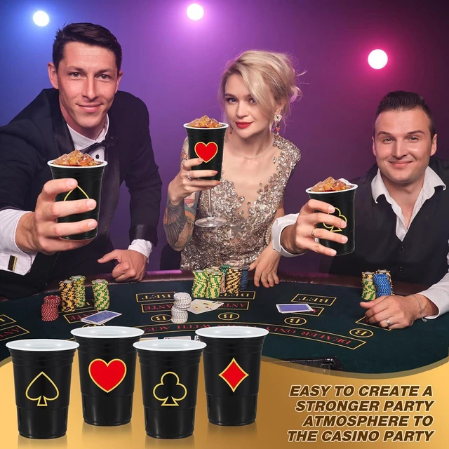 Alt view image 11 of 12 - Ziliny 100 Pack Casino Party Cups 16 oz Poker Theme Disposable Plastic Cups for Hot Cold Drinks Game Themed Birthday Party(Casino)