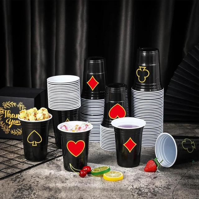Alt view image 10 of 12 - Ziliny 100 Pack Casino Party Cups 16 oz Poker Theme Disposable Plastic Cups for Hot Cold Drinks Game Themed Birthday Party(Casino)