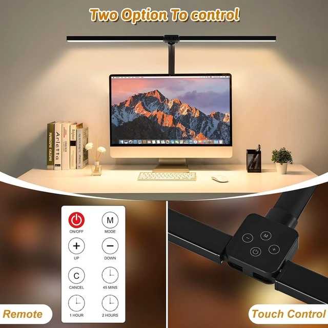 Alt view image 9 of 14 - LED Desk Lamp for Office Dorm Home - Eye Caring Desk Light with Timer, Remote Control 24W Brightest Dual Screen Computer Monitor Gooseneck Dimmable Table lamp with Anti-Glare Cover Clamp
