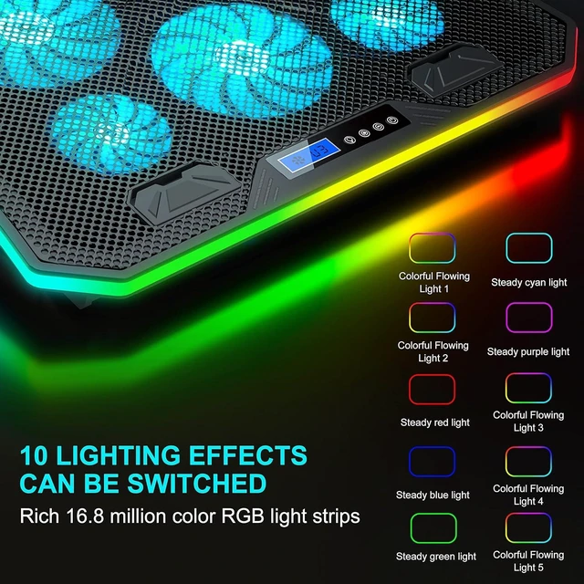 Alt view image 9 of 12 - TopMate C12 Laptop Cooling Pad RGB Gaming Notebook Cooler for Desk and Lap Use, Laptop Fan Stand 8 Adjustable Heights with 6 Quiet Fans and Phone Holder, for 15.6-17.3 Inch Laptops-Ice Blue LED Light