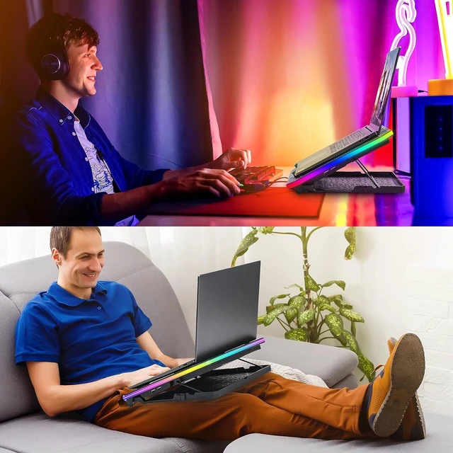 Alt view image 12 of 12 - TopMate C12 Laptop Cooling Pad RGB Gaming Notebook Cooler for Desk and Lap Use, Laptop Fan Stand 8 Adjustable Heights with 6 Quiet Fans and Phone Holder, for 15.6-17.3 Inch Laptops-Ice Blue LED Light
