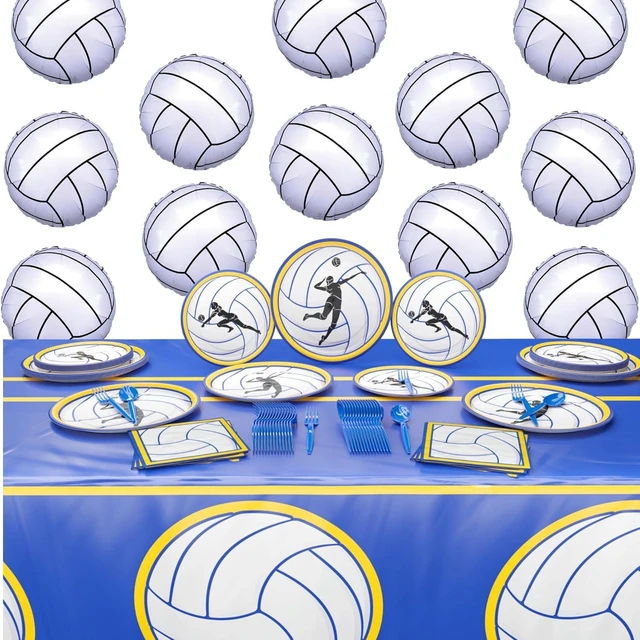 Alt view image 8 of 14 - Volleyball Deluxe Party Packs (112 Pieces for 16 Guests) - Volleyball Decorations, Sports Themed Birthday Party Supplies, Volleyball Plates and Napkins, Volleyball Party Decor, Blue Orchards