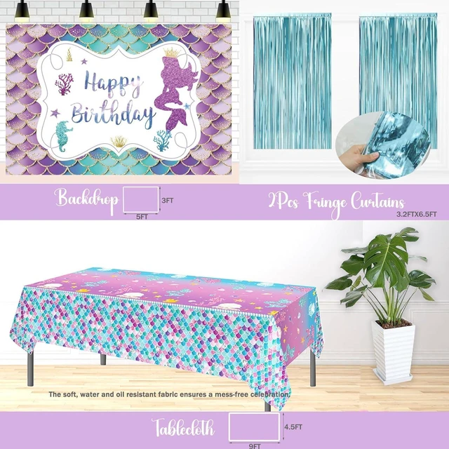 Alt view image 11 of 14 - Mermaid Birthday Decorations, Mermaid Party Decorations, Purple Teal Blue Backdrop Balloon Cutout Banner Tablecloth Cake Cupcake Topper for Seashell Under the Sea Ocean Party Supplies