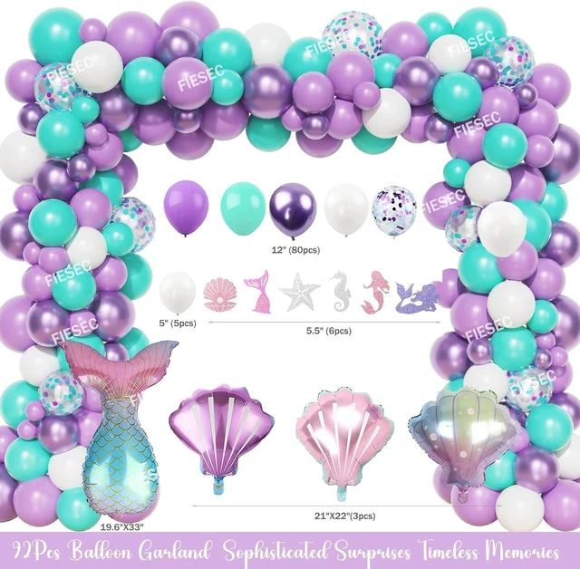 Alt view image 10 of 14 - Mermaid Birthday Decorations, Mermaid Party Decorations, Purple Teal Blue Backdrop Balloon Cutout Banner Tablecloth Cake Cupcake Topper for Seashell Under the Sea Ocean Party Supplies