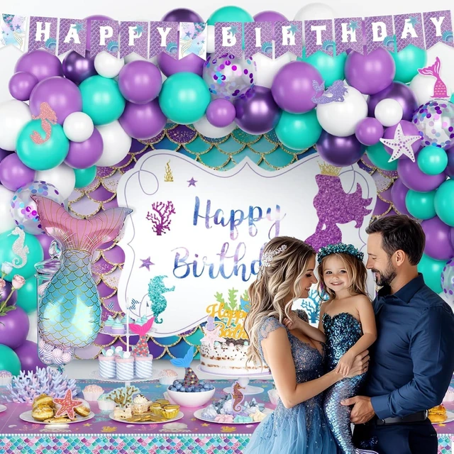Alt view image 13 of 14 - Mermaid Birthday Decorations, Mermaid Party Decorations, Purple Teal Blue Backdrop Balloon Cutout Banner Tablecloth Cake Cupcake Topper for Seashell Under the Sea Ocean Party Supplies