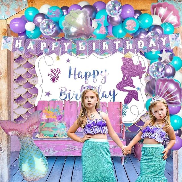 Alt view image 14 of 14 - Mermaid Birthday Decorations, Mermaid Party Decorations, Purple Teal Blue Backdrop Balloon Cutout Banner Tablecloth Cake Cupcake Topper for Seashell Under the Sea Ocean Party Supplies