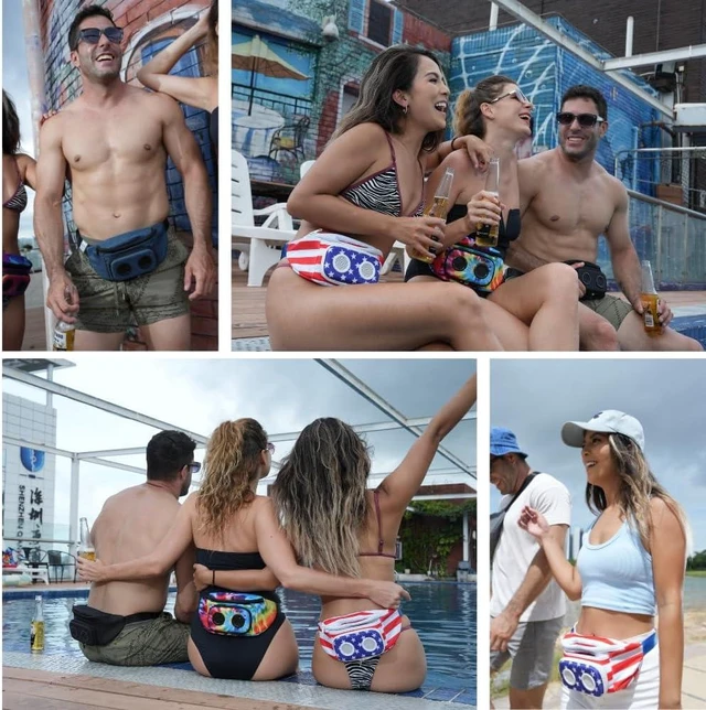Alt view image 6 of 10 - Fannypack with Speakers. Bluetooth Fanny Pack for Parties/Festivals/Raves/Beach/Boats. Rechargeable, Works with iPhone & Android. (Grey)