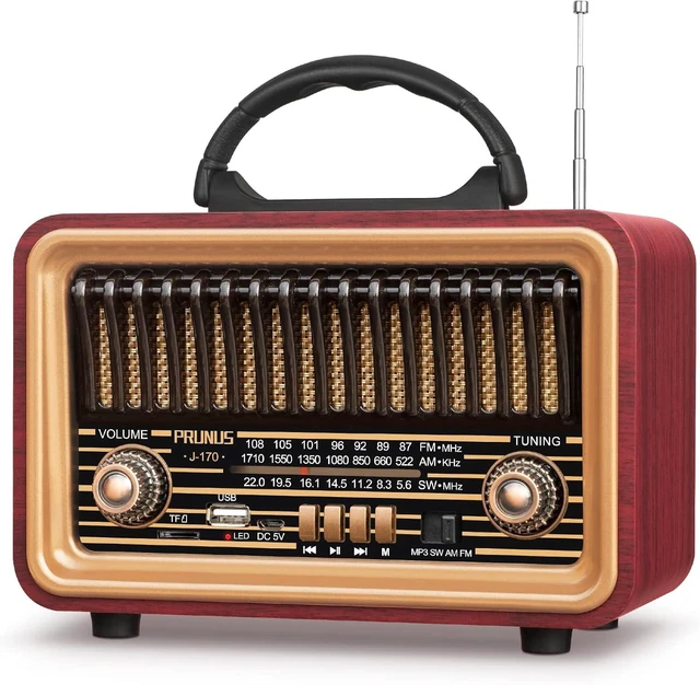 Alt view image 7 of 12 - PRUNUS Retro Vintage Radio with Bluetooth Rich Bass Stereo Sound, Radios Portable AM FM, Rechargeable Speaker with TWS Pairing, Loud Volume,BT5.0, TF Card & MP3 Player for Home/Party