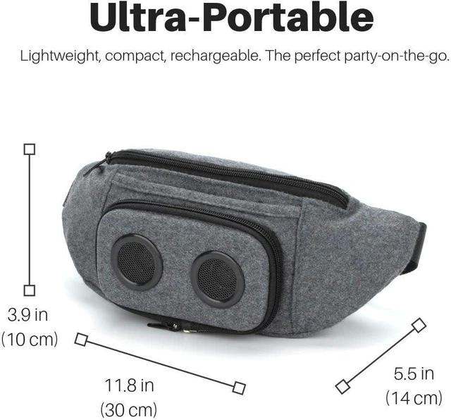 Alt view image 8 of 10 - Fannypack with Speakers. Bluetooth Fanny Pack for Parties/Festivals/Raves/Beach/Boats. Rechargeable, Works with iPhone & Android. (Grey)