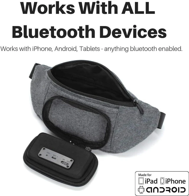 Alt view image 9 of 10 - Fannypack with Speakers. Bluetooth Fanny Pack for Parties/Festivals/Raves/Beach/Boats. Rechargeable, Works with iPhone & Android. (Grey)
