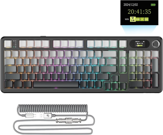Alt view image 8 of 14 - ATTACK SHARK X98PRO Wireless Mechanical Keyboard,Multi-Function Knob&TFT Screen,Tri-Mode BT/2.4G Hz/USB-C Wired Keyboard,Hot-Swappable RGB Backlit,4000mAh Cloud Drive,for Win/Mac/Linux-Moonlit Night