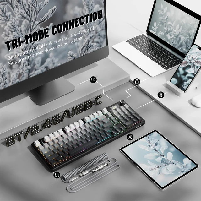Alt view image 10 of 14 - ATTACK SHARK X98PRO Wireless Mechanical Keyboard,Multi-Function Knob&TFT Screen,Tri-Mode BT/2.4G Hz/USB-C Wired Keyboard,Hot-Swappable RGB Backlit,4000mAh Cloud Drive,for Win/Mac/Linux-Moonlit Night