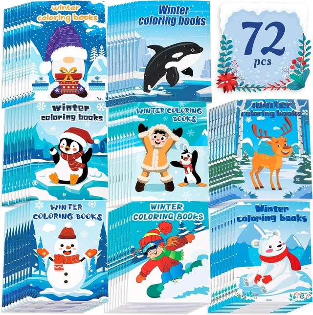 Alt view image 8 of 14 - 90shine 72PCS Winter Coloring Books for Kids, Christmas Party Favors in Bulk Goodie Bag Stocking Stuffers Gifts Ages 2-4 3-5 4-8