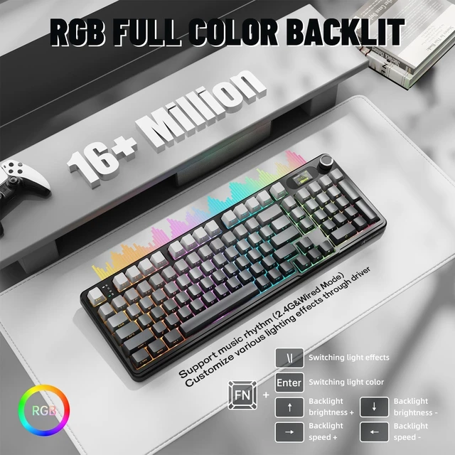 Alt view image 14 of 14 - ATTACK SHARK X98PRO Wireless Mechanical Keyboard,Multi-Function Knob&TFT Screen,Tri-Mode BT/2.4G Hz/USB-C Wired Keyboard,Hot-Swappable RGB Backlit,4000mAh Cloud Drive,for Win/Mac/Linux-Moonlit Night
