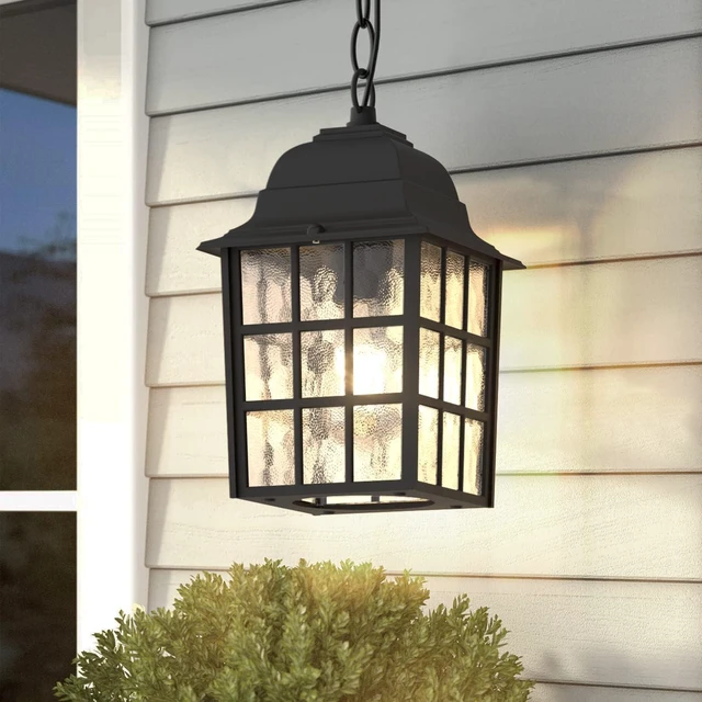 Alt view image 7 of 12 - Outdoor Pendant Light, Exterior Ceiling Hanging Lantern Porch Light with Water Glass, Outdoor Hanging Lantern Light Black Exterior Pendant Lighting Fixture for Porch, Yard, Gazebo